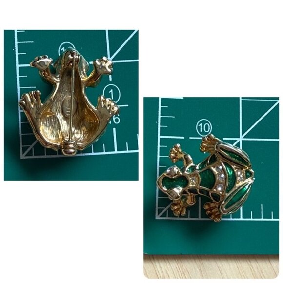 Vintage Frog Pin Enamel Rhinestone Gold Tone Signed Nat Landau Hyman NLH - Picture 10 of 10